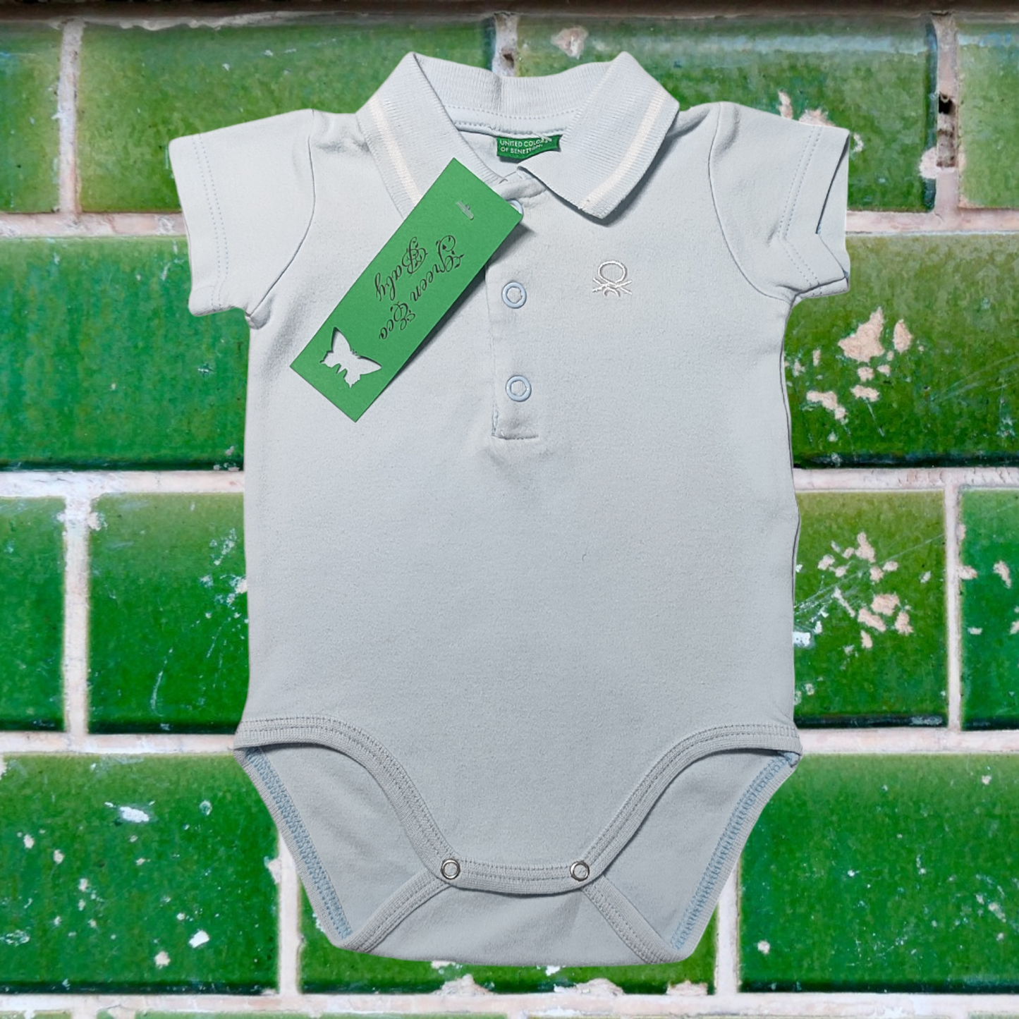 Blue Short Sleeve Cotton Bodysuit - Benetton