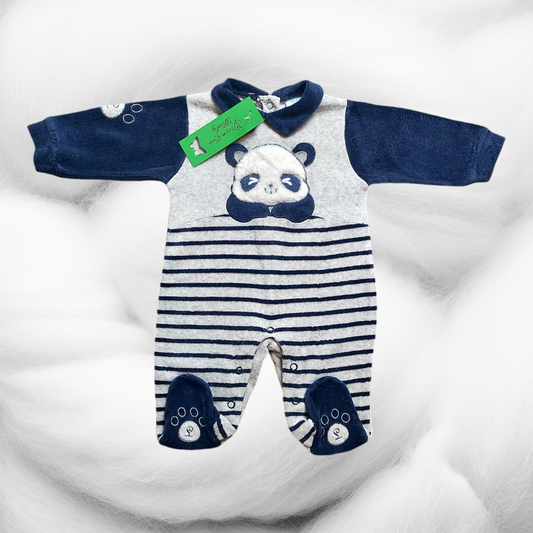 Tutina Intera a Righe Blu con Panda - Milk Pub